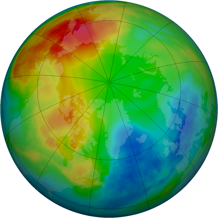 Arctic ozone map for 08 January 1992